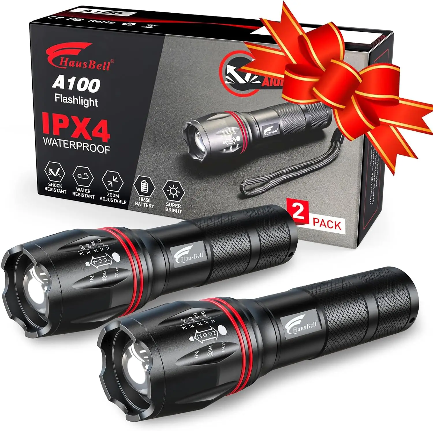 2000 Lumen Tactical Flashlight 2 Pack with Glow-in-Dark Ring, Waterproof Zoomable LED for Camping Emergency Use
2000 Lumen Tactical Flashlight 2 Pack with Glow-in-Dark Ring, Waterproof Zoomable LED for Camping Emergency Use