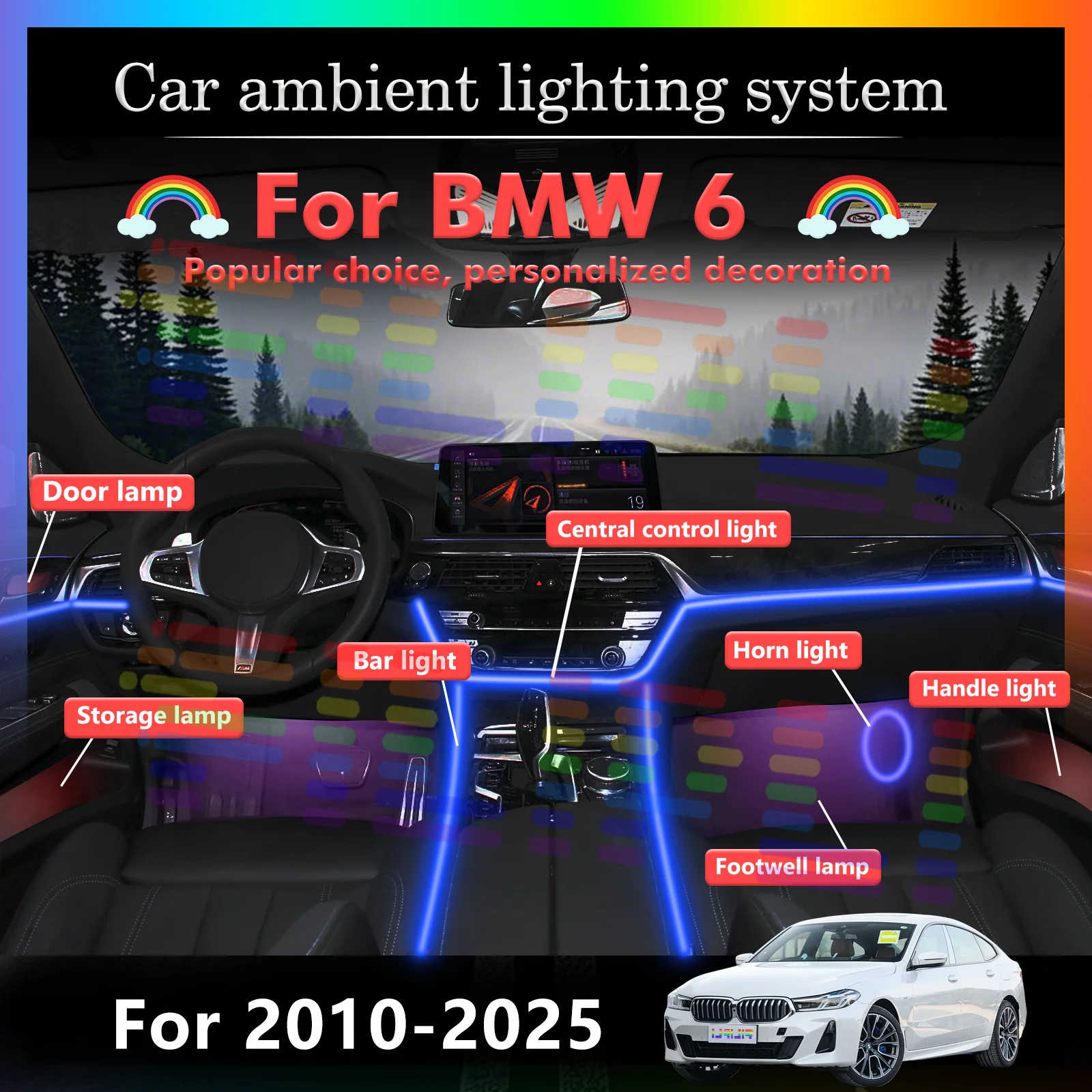 For BMW 6 Series Smart Remote Control Car Interior Ambient Light RGB 64 Colors LED Energy Saving Efficient Lamp Kit
For BMW 6 Series Smart Remote Control Car Interior Ambient Light RGB 64 Colors LED Energy Saving Efficient Lamp Kit