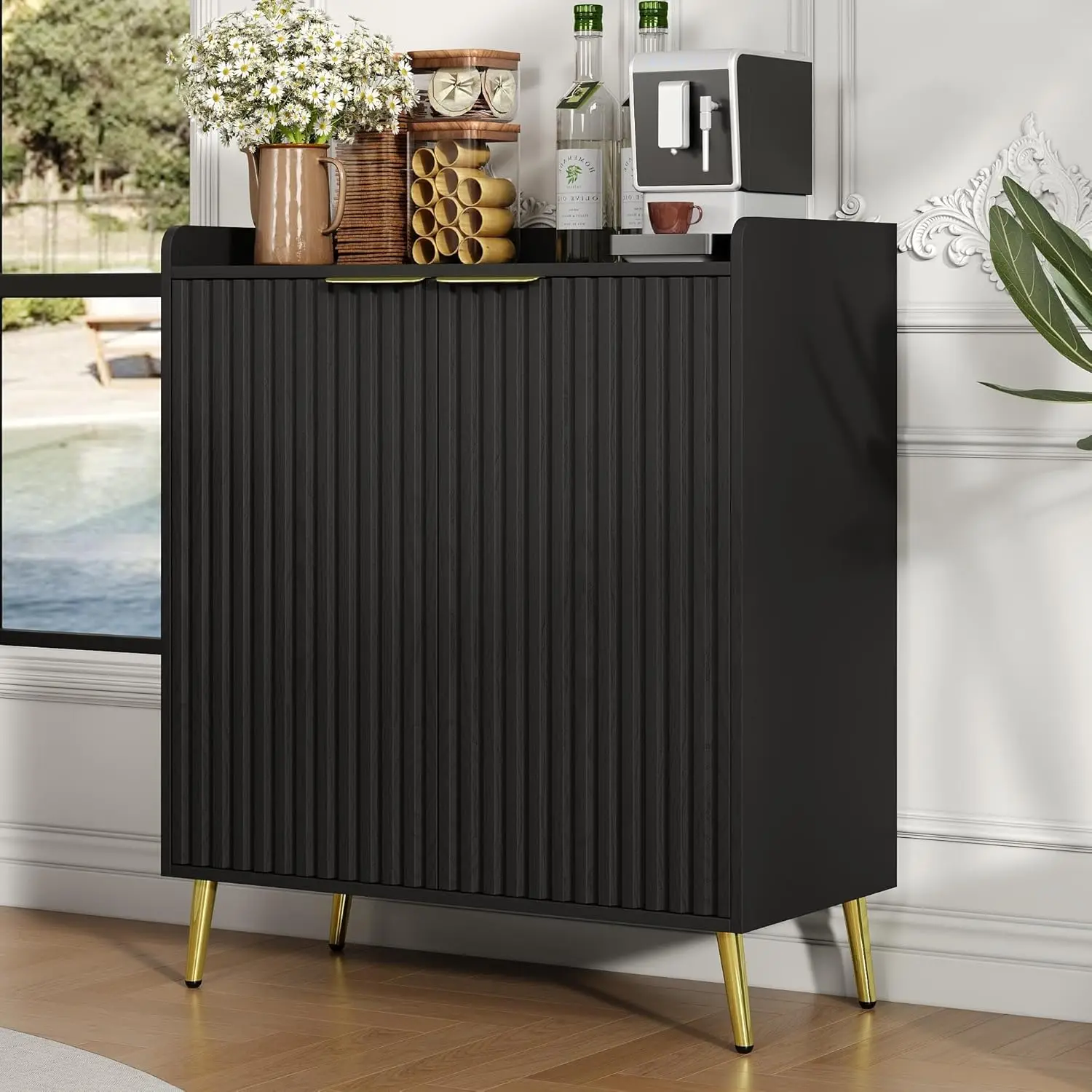 Fluted Coffee Bar Cabinet, Mid Century Modern Wine Cabinet with Storage, Exquisite Liquor Cabinet with Wine Racks,, Customized
Fluted Coffee Bar Cabinet, Mid Century Modern Wine Cabinet with Storage, Exquisite Liquor Cabinet with Wine Racks,, Customized