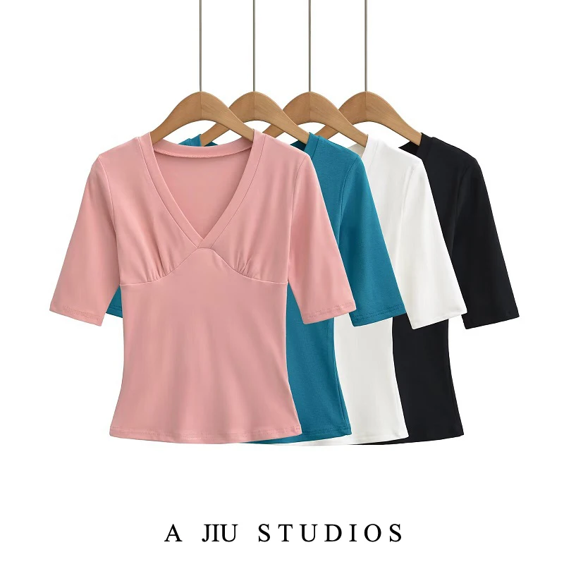 Slim Fit V-Neck Short Sleeve T-Shirt Women's Summer Versatile Waist-Cinching Base Shirt Top Sexy Chic Girl European Style
Slim Fit V-Neck Short Sleeve T-Shirt Women's Summer Versatile Waist-Cinching Base Shirt Top Sexy Chic Girl European Style