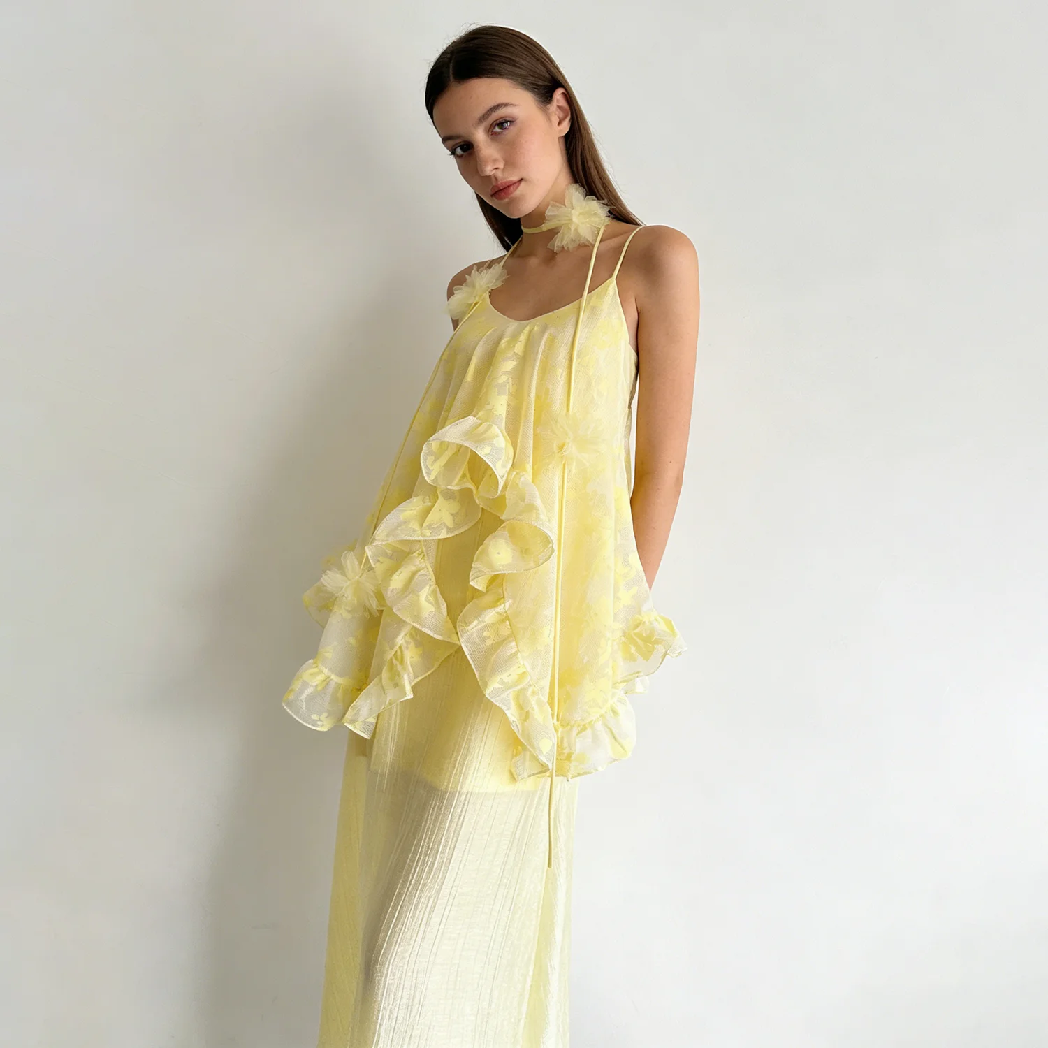 LIMO Y2K Yellow Floral Halter Backless Maxi Dress, Ruffle Chiffon Flowy Long Dress for Women Beachwear 2026
LIMO Y2K Yellow Floral Halter Backless Maxi Dress, Ruffle Chiffon Flowy Long Dress for Women Beachwear 2026