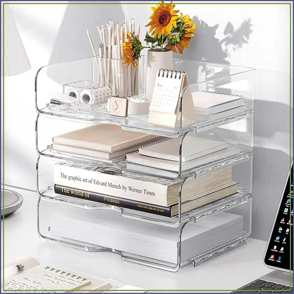 Clear Stackable Paper Trays 4 Pack, PET Letter Tray Desk Organizer for A4 Files, Books, Magazines, Office Supplies
Clear Stackable Paper Trays 4 Pack, PET Letter Tray Desk Organizer for A4 Files, Books, Magazines, Office Supplies