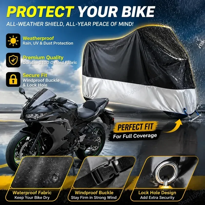 For Kawasaki Ninja 650 Motorcycle Cover Waterproof Dustproof UV Resistant All Weather Bike Cover for Indoor Outdoor Riding
For Kawasaki Ninja 650 Motorcycle Cover Waterproof Dustproof UV Resistant All Weather Bike Cover for Indoor Outdoor Riding