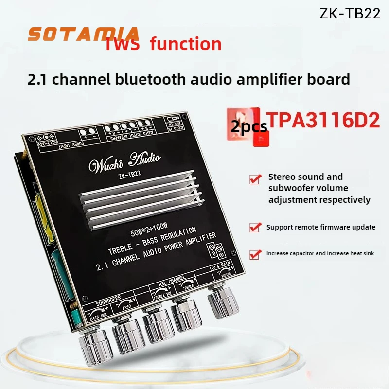 SOTAMIA TWS TPA3116 Bluetooth Audio Power Amplifier Board 2.1 Channel Subwoofer Amplifier Module Amplificador De Audio Mini Amp
SOTAMIA TWS TPA3116 Bluetooth Audio Power Amplifier Board 2.1 Channel Subwoofer Amplifier Module Amplificador De Audio Mini Amp