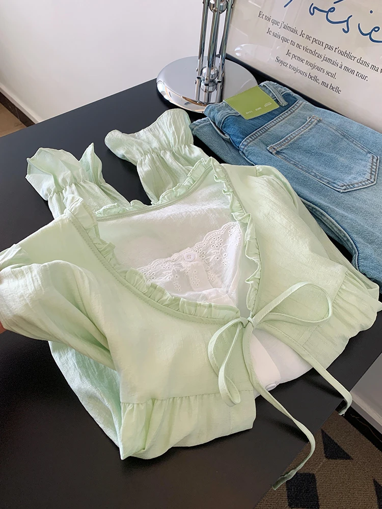 Mint een Faux Two-Piece irt Women's Spring New Knot Design e Top Trendy Sweet Sle Slim Fit Long Sve...
Mint een Faux Two-Piece irt Women's Spring New Knot Design e Top Trendy Sweet Sle Slim Fit Long Sve...