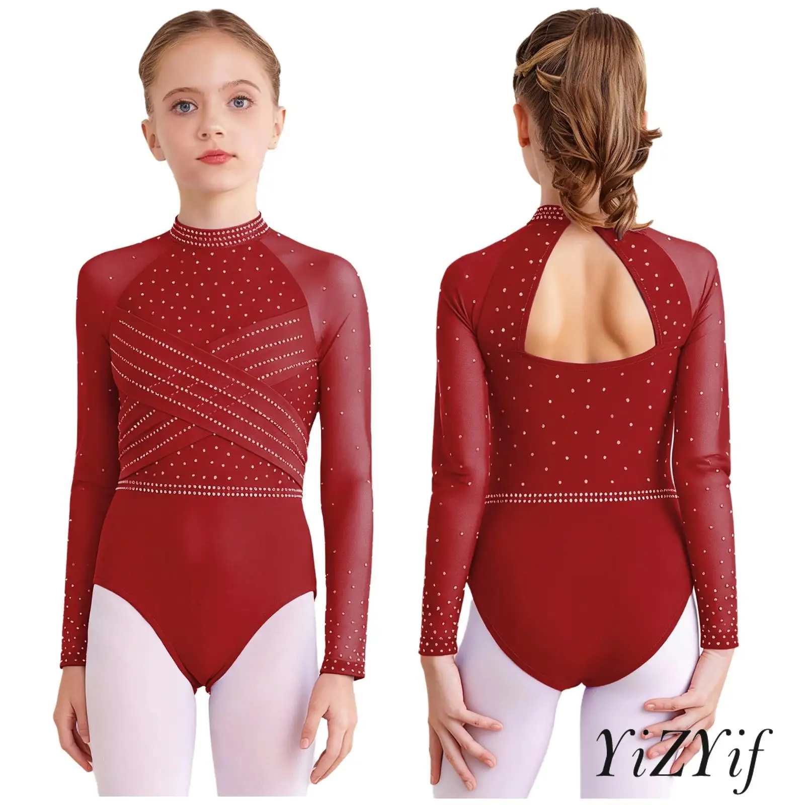 Kids Girls Lyrical Gymnastics Jumpsuit Sheer Mesh Long Sleeves Ballet Leotard for Ballet Jazz Dance Stage Ballroom Performance
Kids Girls Lyrical Gymnastics Jumpsuit Sheer Mesh Long Sleeves Ballet Leotard for Ballet Jazz Dance Stage Ballroom Performance