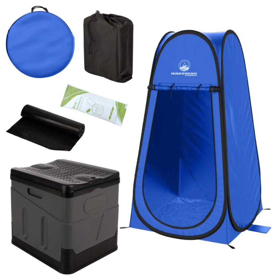 Outdoors Camping Toilet Set - Pop Up Privacy Tent and Portable Toilet for Adults, Blue
Outdoors Camping Toilet Set - Pop Up Privacy Tent and Portable Toilet for Adults, Blue