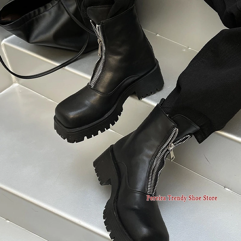 Black PU Leather Chunky Platform Motorcycle Boots for Men Women Fashion Front Zipper Thick Heel Short Boots Couple Casual Shoes
Black PU Leather Chunky Platform Motorcycle Boots for Men Women Fashion Front Zipper Thick Heel Short Boots Couple Casual Shoes