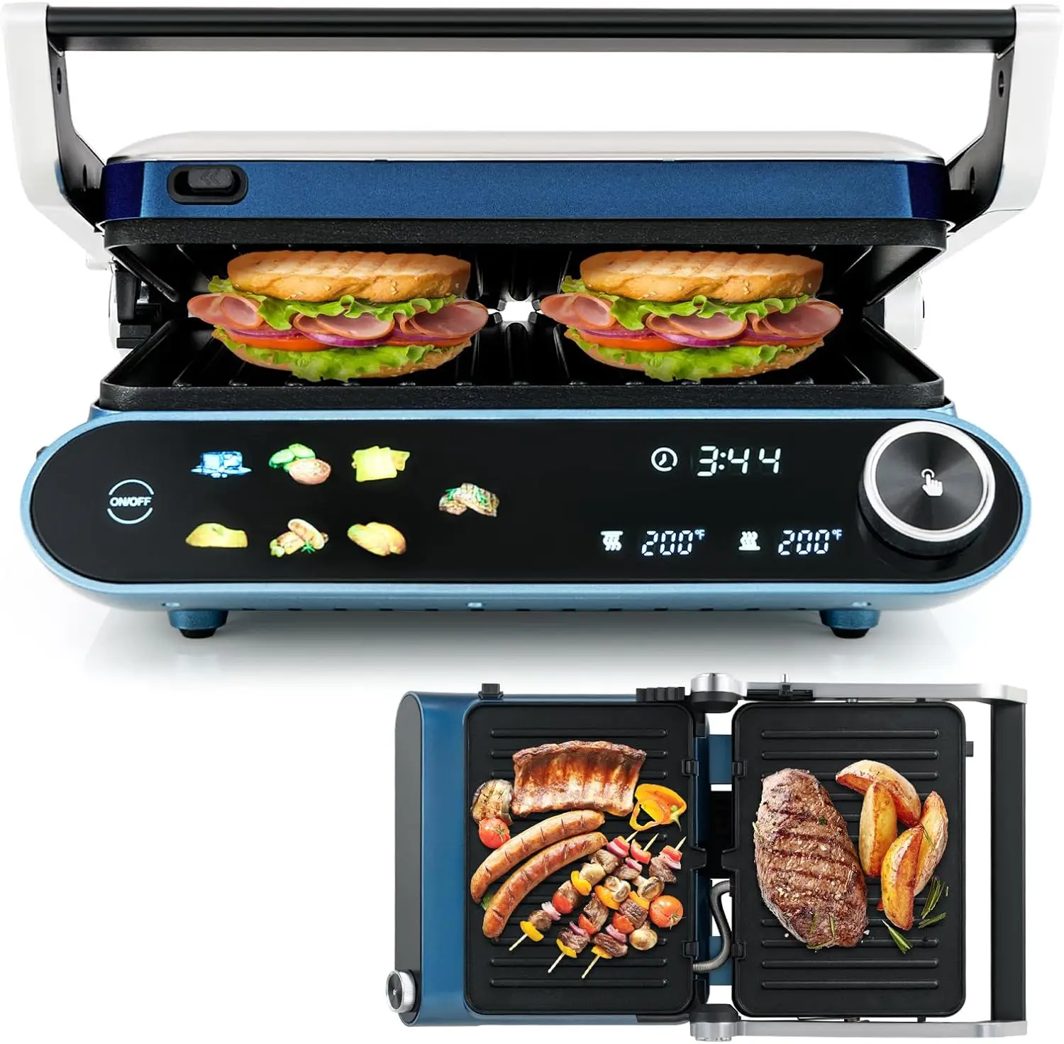 Panini Press, 1200W Sandwich Maker with LED Touch Panel, Non-Stick Coated Plates & Removable Drip Tray, 180 Degrees with 7 Grill
Panini Press, 1200W Sandwich Maker with LED Touch Panel, Non-Stick Coated Plates & Removable Drip Tray, 180 Degrees with 7 Grill