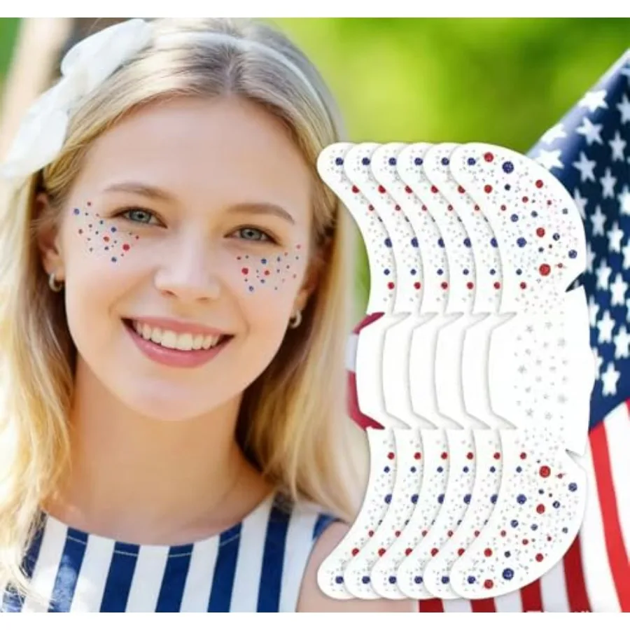 Crudetae Glitter Freckles 6Pcs Patriotic Red White Blue Face Tattoo for 4th of July, Sparkle Makeup Stickers for Women,Great 4t
Crudetae Glitter Freckles 6Pcs Patriotic Red White Blue Face Tattoo for 4th of July, Sparkle Makeup Stickers for Women,Great 4t