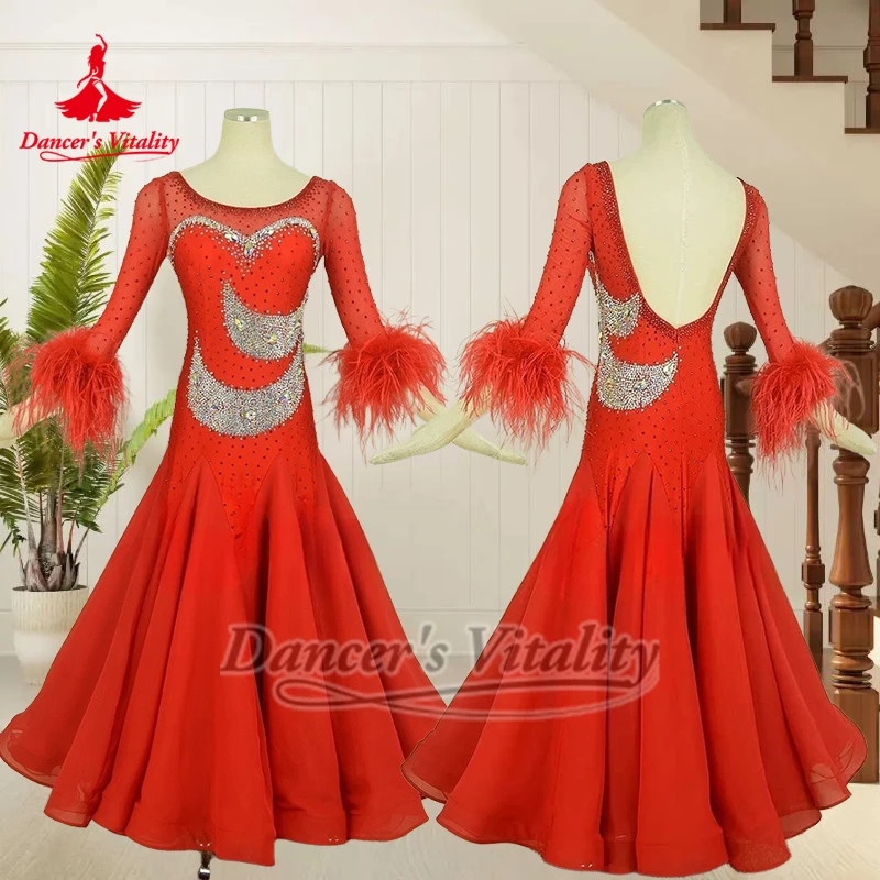 Стандартное платье для бальных танцев в стиле перьев с завернутыми бедрами, роскошное платье по индивидуальному заказу для взрослых женщин, одежда для конкурса танго, жизненность танцора
Стандартное платье для бальных танцев в стиле перьев с завернутыми бедрами, роскошное платье по индивидуальному заказу для взрослых женщин, одежда для конкурса танго, жизненность танцора