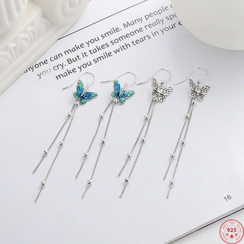 S925 Sterling Silver Drop Earrings for Women Retro Enamel Butterfly Long Tassel Ear Drop Ethnic Style Fashion Jewelry Wholesale
S925 Sterling Silver Drop Earrings for Women Retro Enamel Butterfly Long Tassel Ear Drop Ethnic Style Fashion Jewelry Wholesale
