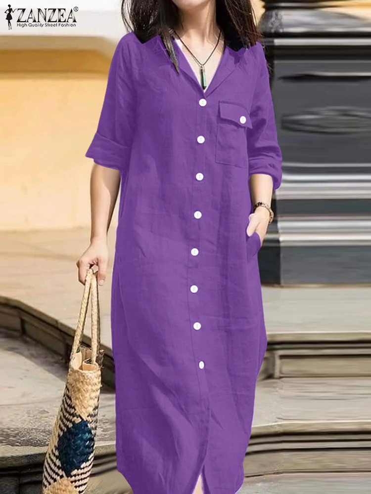 ZANZEA Casual Collared Shirtdress Women 2025 Autumn Fashion 3/4 Sleeve Button Up Midi Dresses Commuting Solid Color Robes Femme
ZANZEA Casual Collared Shirtdress Women 2025 Autumn Fashion 3/4 Sleeve Button Up Midi Dresses Commuting Solid Color Robes Femme