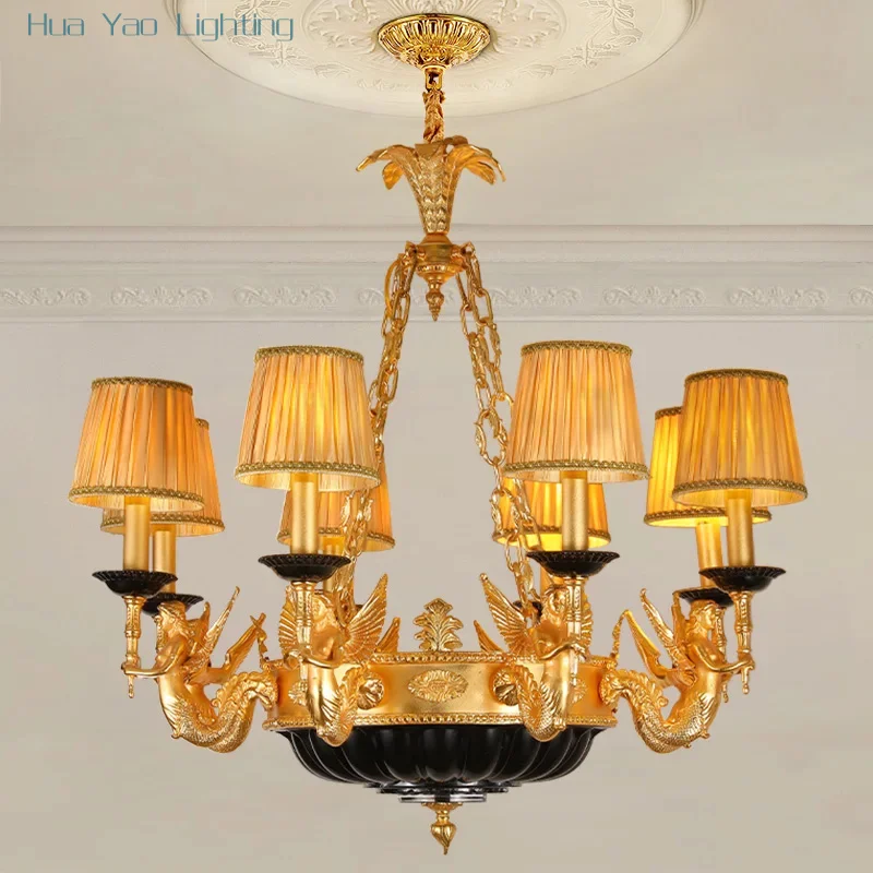 French Classical Fabric Shades Chandelier European Style Gold Decoration Living Room Pendant Lamp
French Classical Fabric Shades Chandelier European Style Gold Decoration Living Room Pendant Lamp