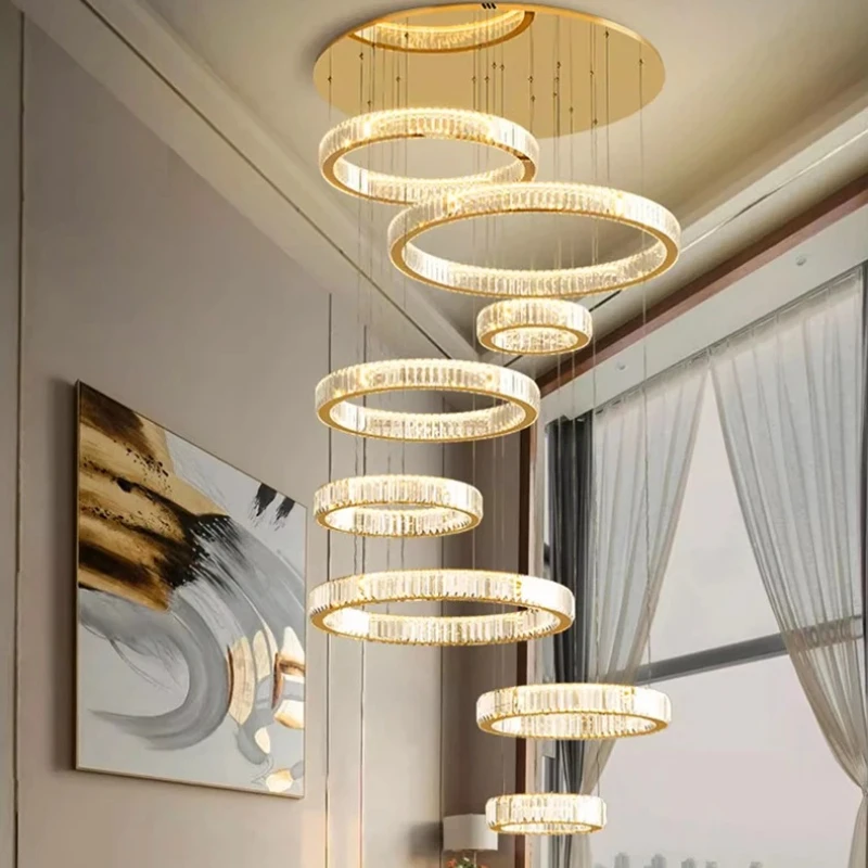 Nordic Luxury Home Decor Ring Crystal Chandelier Hotel Loft Villa Hall Staircase Pendant Lamp Interior Lighting Hanging Fixture
Nordic Luxury Home Decor Ring Crystal Chandelier Hotel Loft Villa Hall Staircase Pendant Lamp Interior Lighting Hanging Fixture