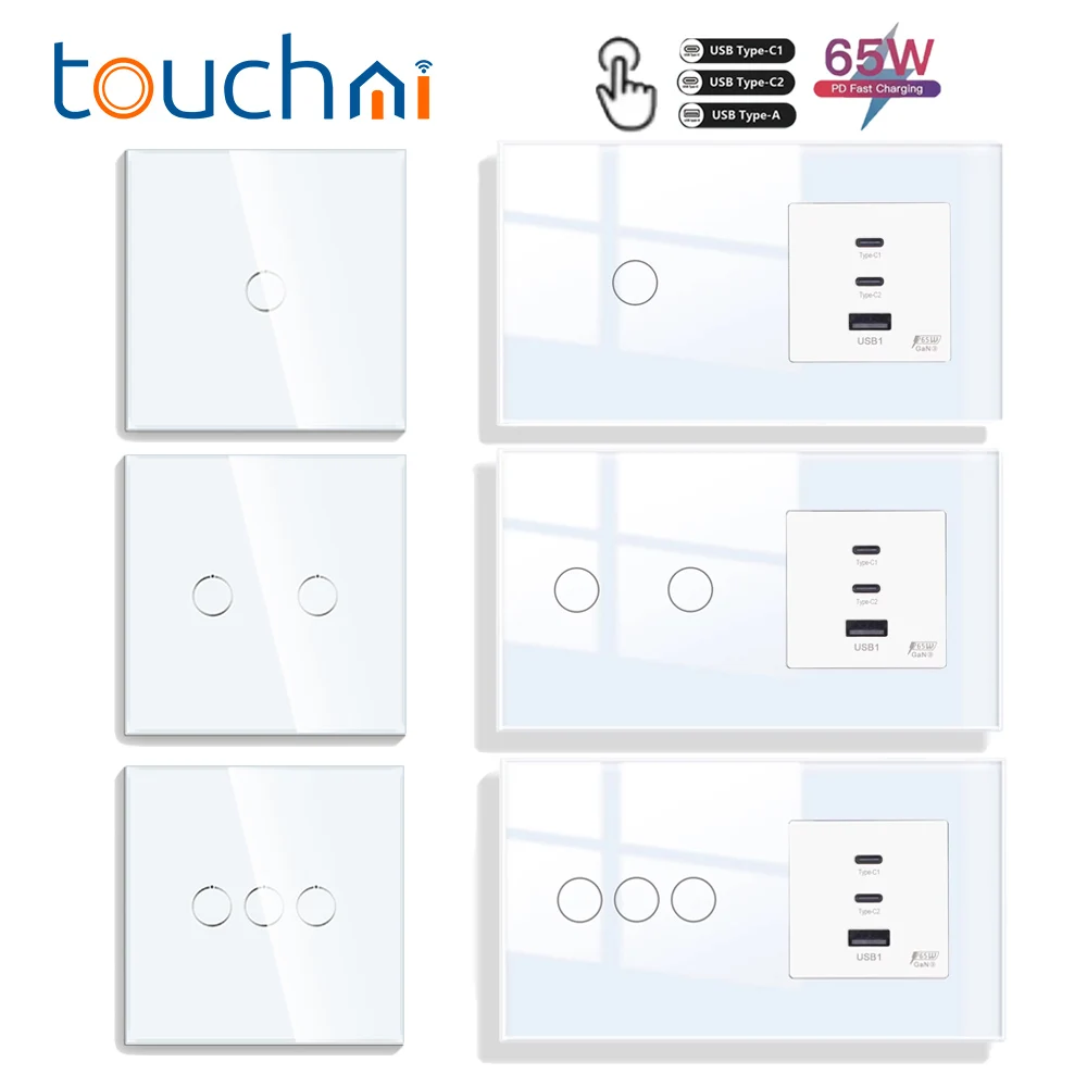 Сенсорный выключатель света TOUCHMI 1/2/3Gang с деталью быстрой зарядки PD 65 Вт, USB-розетки Type-c, стандартная стеклянная панель ЕС, синяя подсветка
Сенсорный выключатель света TOUCHMI 1/2/3Gang с деталью быстрой зарядки PD 65 Вт, USB-розетки Type-c, стандартная стеклянная панель ЕС, синяя подсветка