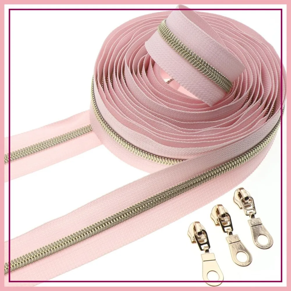 Nylon Coil Zipper 5 Yards Light Gold Teeth Pink Tape with 10 Sliders for Sewing Craft Bag
Nylon Coil Zipper 5 Yards Light Gold Teeth Pink Tape with 10 Sliders for Sewing Craft Bag