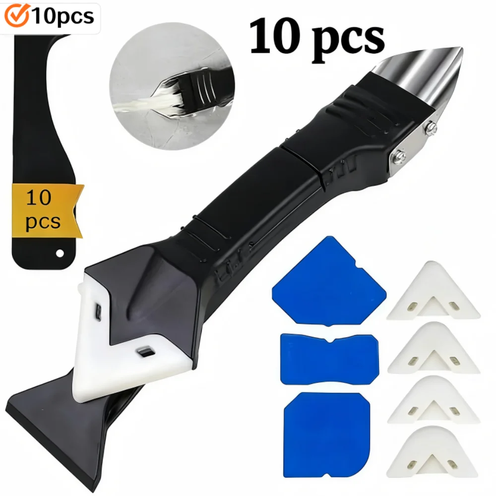 10 Pcs/set Silicone Caulking Tool Kit, 3 in 1 Caulk Remover & Grout Removal Tool, with 5 pcs Glass Glue Angle Scraper
10 Pcs/set Silicone Caulking Tool Kit, 3 in 1 Caulk Remover & Grout Removal Tool, with 5 pcs Glass Glue Angle Scraper
