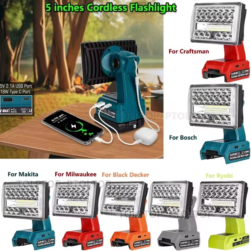28W Flashlight LED light with USB&Type-C Replacement for Dewalt/Makita/Bosch/Milwaukee/Ryobi/Black&Decker/Craftsman 18V Battery
28W Flashlight LED light with USB&Type-C Replacement for Dewalt/Makita/Bosch/Milwaukee/Ryobi/Black&Decker/Craftsman 18V Battery