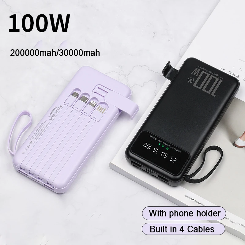 30000mAh Portable Power Bank Fast Charging 100W Built in Cable External Battery Charger 2USB Spare battery for iPhone 14 Xiaomi
30000mAh Portable Power Bank Fast Charging 100W Built in Cable External Battery Charger 2USB Spare battery for iPhone 14 Xiaomi