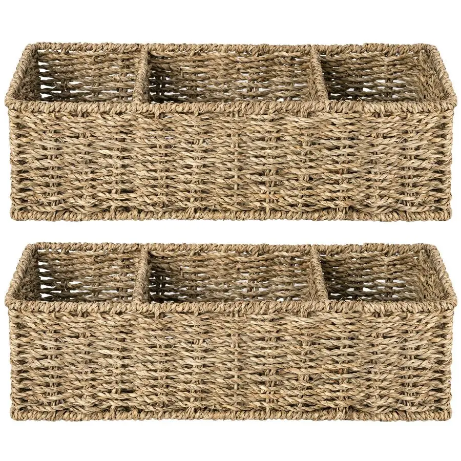 Wicker Toilet Basket Tank Topper, Toilet Paper Basket for Back of Toilet Tank Top, 3Section Seagrass Storage Baskets for Shelves
Wicker Toilet Basket Tank Topper, Toilet Paper Basket for Back of Toilet Tank Top, 3Section Seagrass Storage Baskets for Shelves