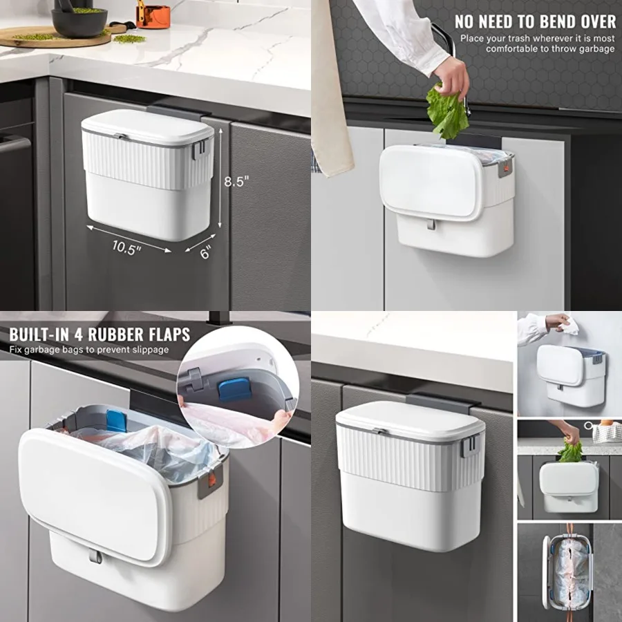 Kitchen Compost Bin with Lid Hanging Trash Can with Lid, 7 L Wall-Mounted Garbage Can for Kitchen Cabinet Door, Small Under Sin
Kitchen Compost Bin with Lid Hanging Trash Can with Lid, 7 L Wall-Mounted Garbage Can for Kitchen Cabinet Door, Small Under Sin