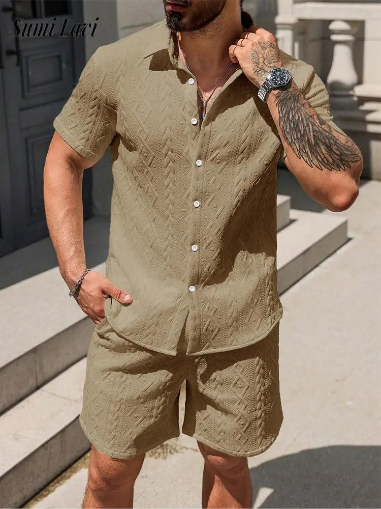 Trendy Mens Textured Outfits Summer Vacation Beach Casual Two Piece Sets Men Daily Leisure Sohrt Sleeve Shirts And Shorts Suits
Trendy Mens Textured Outfits Summer Vacation Beach Casual Two Piece Sets Men Daily Leisure Sohrt Sleeve Shirts And Shorts Suits