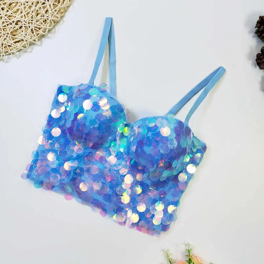 Party Club Streetwear Lingerie Look Stage costumes Sexy Corset Fish scale sequins Camisoles Shiny Dots Bustiers Bra 
Party Club Streetwear Lingerie Look Stage costumes Sexy Corset Fish scale sequins Camisoles Shiny Dots Bustiers Bra