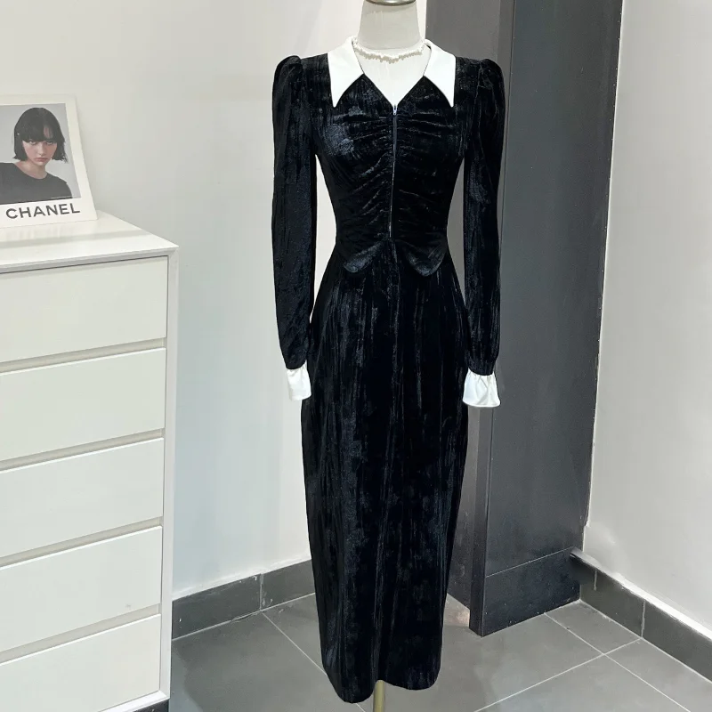 French Vintage Black Velvet Long Dress Female Autumn Elegant Fashion Slim Long Sleeve Office Party Dinner Hip Dress Women Mujer
French Vintage Black Velvet Long Dress Female Autumn Elegant Fashion Slim Long Sleeve Office Party Dinner Hip Dress Women Mujer