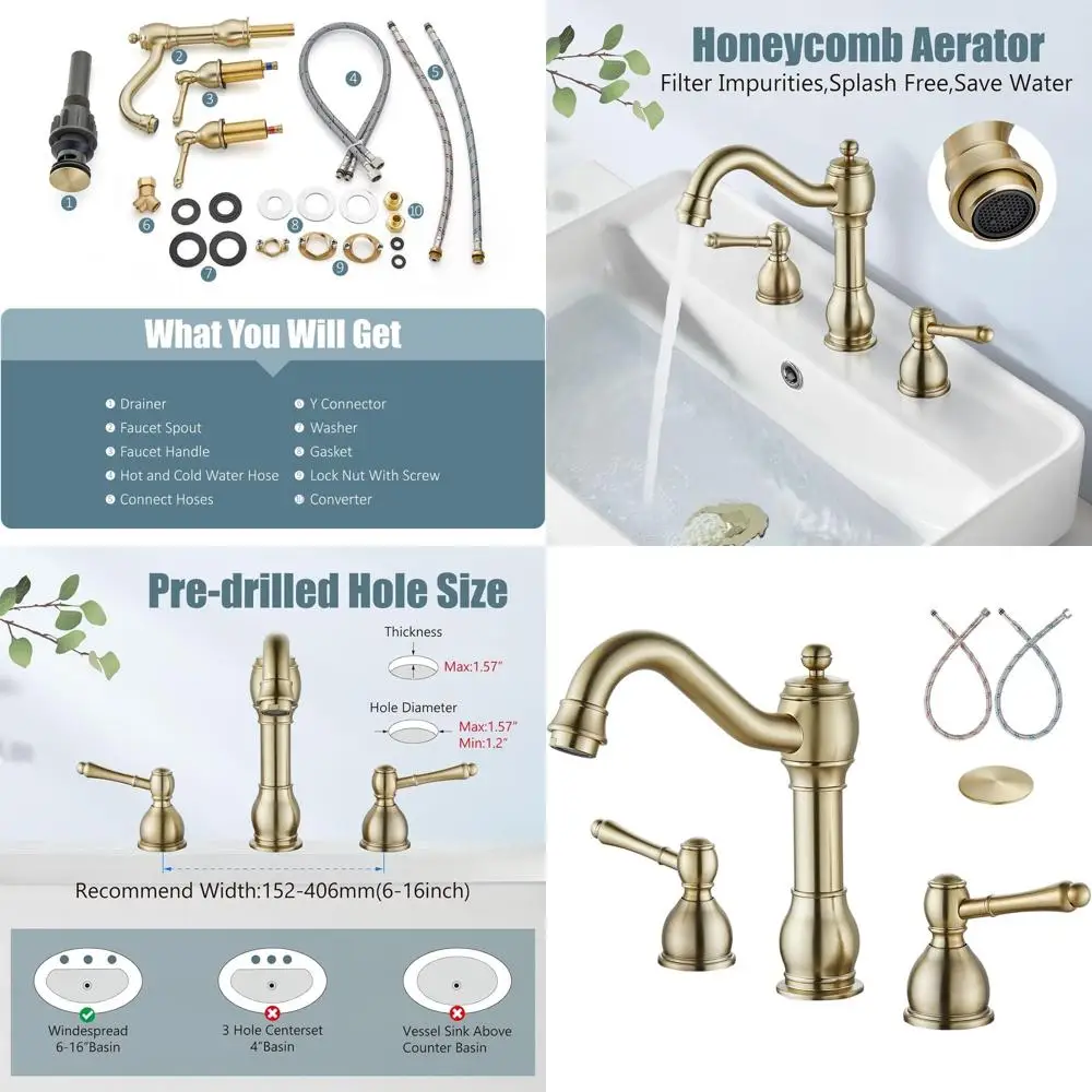 3-Hole Deck-Mounted Brushed Gold Widespread Bathroom Sink Faucet with Pop-Up Drain and Double Lever Handles
3-Hole Deck-Mounted Brushed Gold Widespread Bathroom Sink Faucet with Pop-Up Drain and Double Lever Handles
