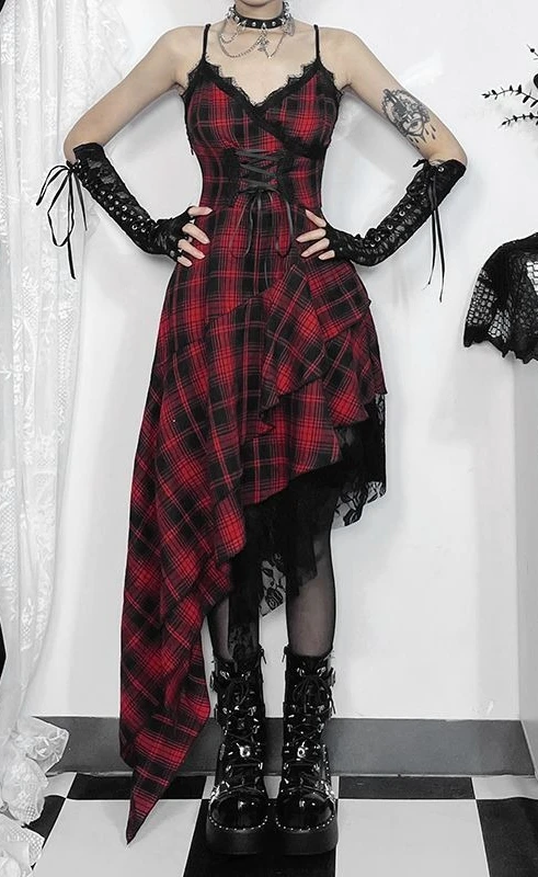 Dark Irregular Checkered Camisole Dress for Women Slim Fit Waist Cinched Mid Length Skirt
Dark Irregular Checkered Camisole Dress for Women Slim Fit Waist Cinched Mid Length Skirt