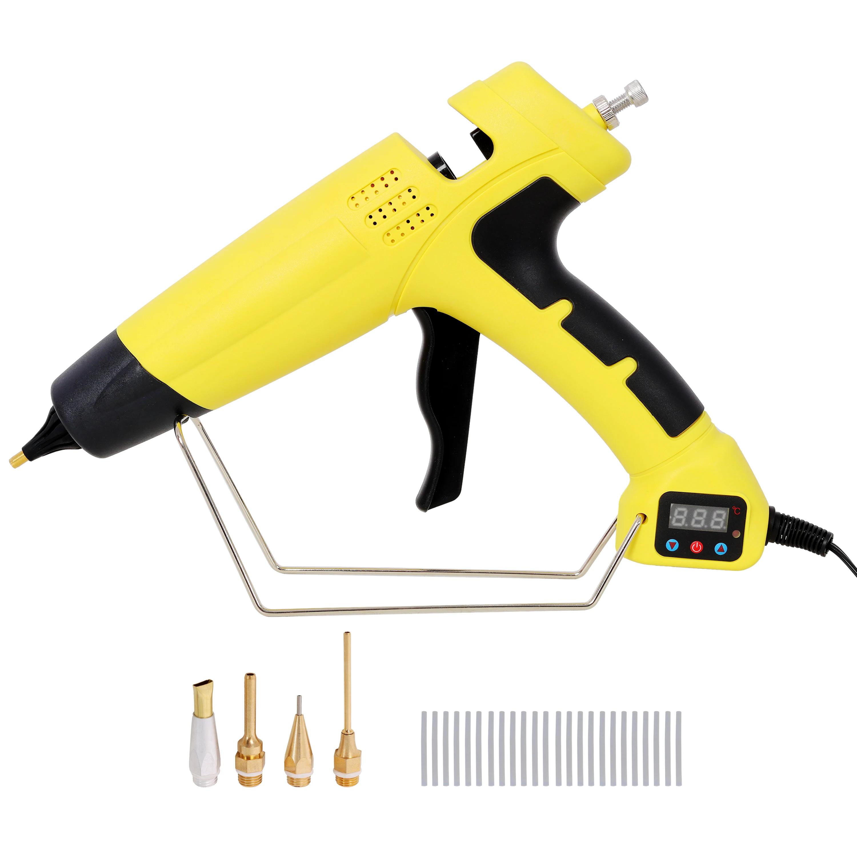 550W Hot Glue Gun With Digital Display , Temperature Adjustable Professional Glue Gun with 4 Replacement Nozzles, DIY Craft Repair Thermo Tool with 24Pcs Highly Viscous Glue Sticks
550W Hot Glue Gun With Digital Display , Temperature Adjustable Professional Glue Gun with 4 Replacement Nozzles, DIY Craft Repair Thermo Tool with 24Pcs Highly Viscous Glue Sticks
