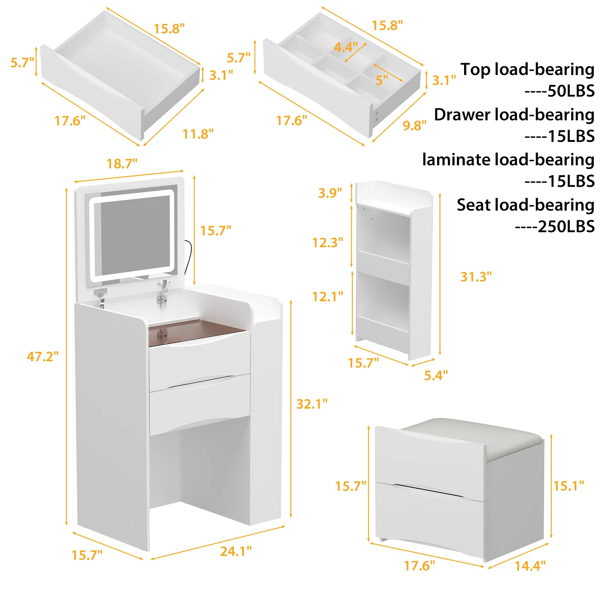New Best Model Makeup Vanity Desk with Flip Mirror & LED Lights, Dressing Table with 3 Drawers, Stool and Glass Top, White
New Best Model Makeup Vanity Desk with Flip Mirror & LED Lights, Dressing Table with 3 Drawers, Stool and Glass Top, White