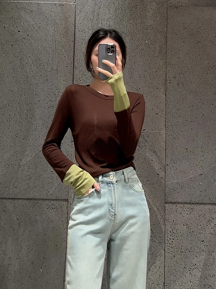 Color Block T-Shirt Women's Long Sleeve Base Shirt Shoulder Line Slim Fit Elastic Wool Blend Spring Commute Style round Neck
Color Block T-Shirt Women's Long Sleeve Base Shirt Shoulder Line Slim Fit Elastic Wool Blend Spring Commute Style round Neck