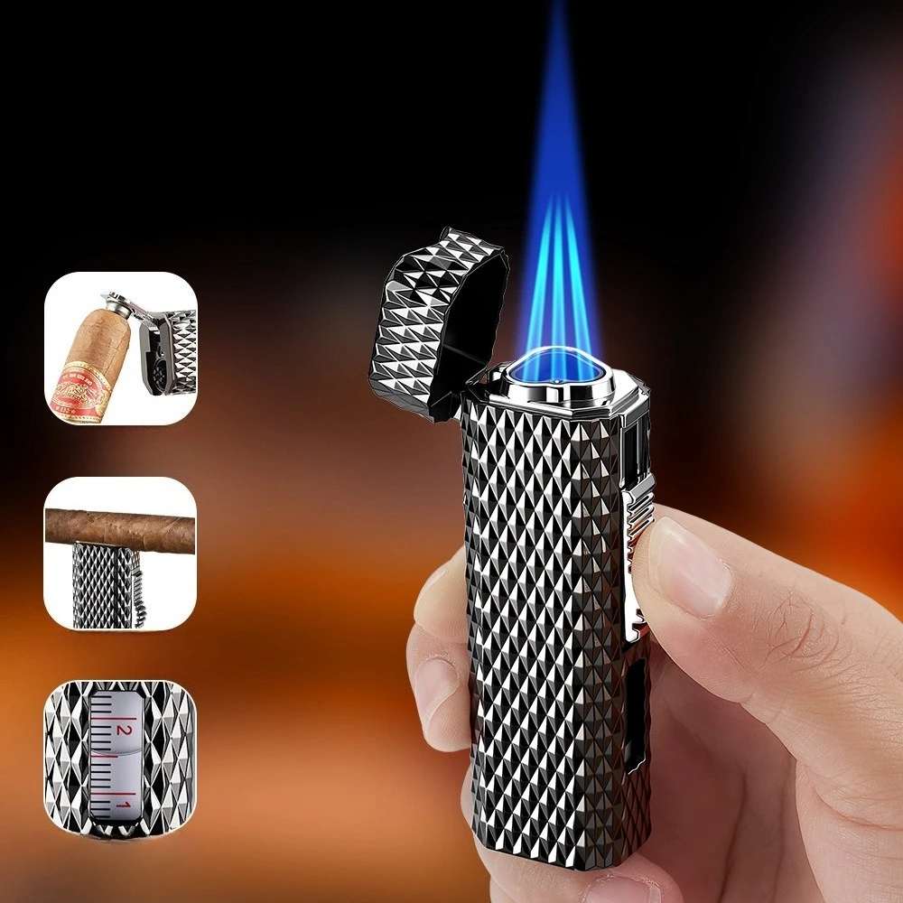 New Metal Cigar Lighter Windproof Belt Cigar Puncher and Bracket Inflatable Visible Gas Window Diamond Pattern Cigar Accessories
New Metal Cigar Lighter Windproof Belt Cigar Puncher and Bracket Inflatable Visible Gas Window Diamond Pattern Cigar Accessories