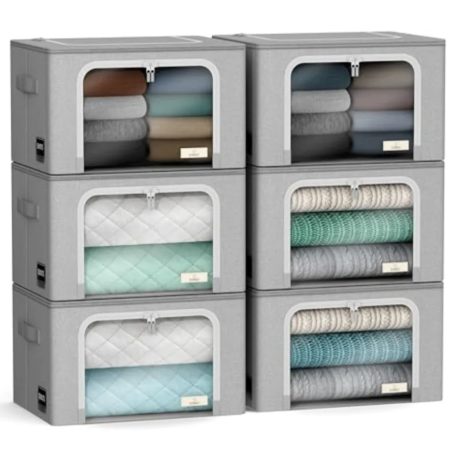 Storage Bins with Metal Frame - Stackable and Foldable Clothes Organizer Bags - Oxford Fabric Storage Containers with Large Cle
Storage Bins with Metal Frame - Stackable and Foldable Clothes Organizer Bags - Oxford Fabric Storage Containers with Large Cle