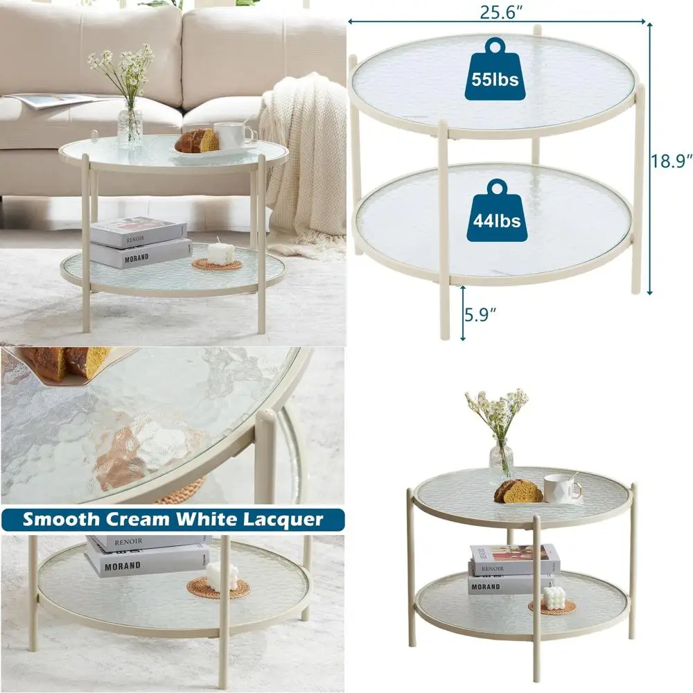 Круглый кремово-белый двухуровневый стеклянный журнальный столик с современным хранилищем для гостиной, спальни и балкона
Круглый кремово-белый двухуровневый стеклянный журнальный столик с современным хранилищем для гостиной, спальни и балкона