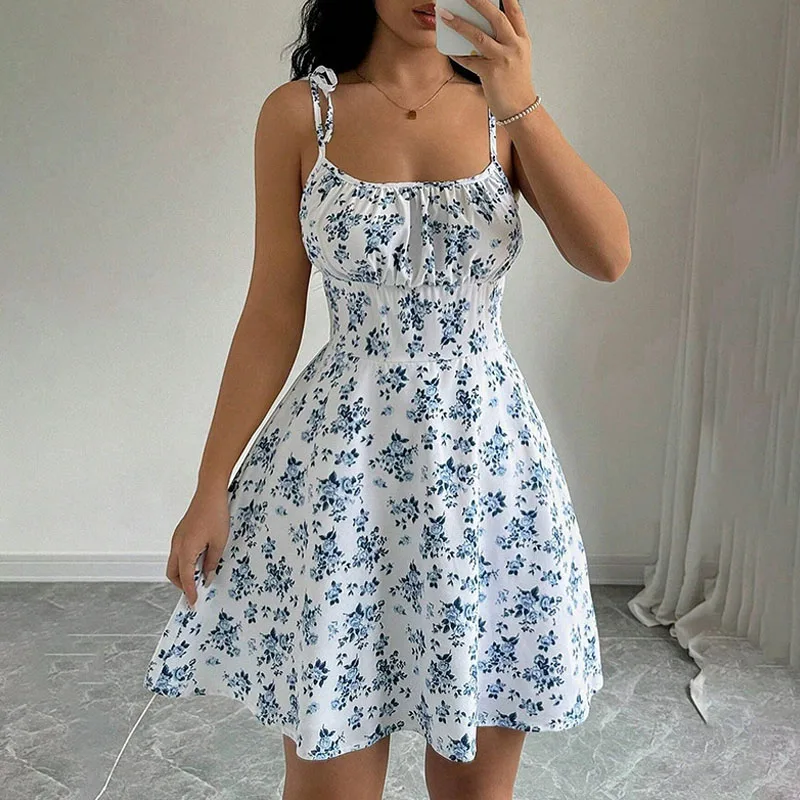 Summer New Spaghetti Strap Dresses for Women Elegant Print Women Dress Lace-up A-LINE Dress Women Vestidos De Verano Mujer Q3693
Summer New Spaghetti Strap Dresses for Women Elegant Print Women Dress Lace-up A-LINE Dress Women Vestidos De Verano Mujer Q3693
