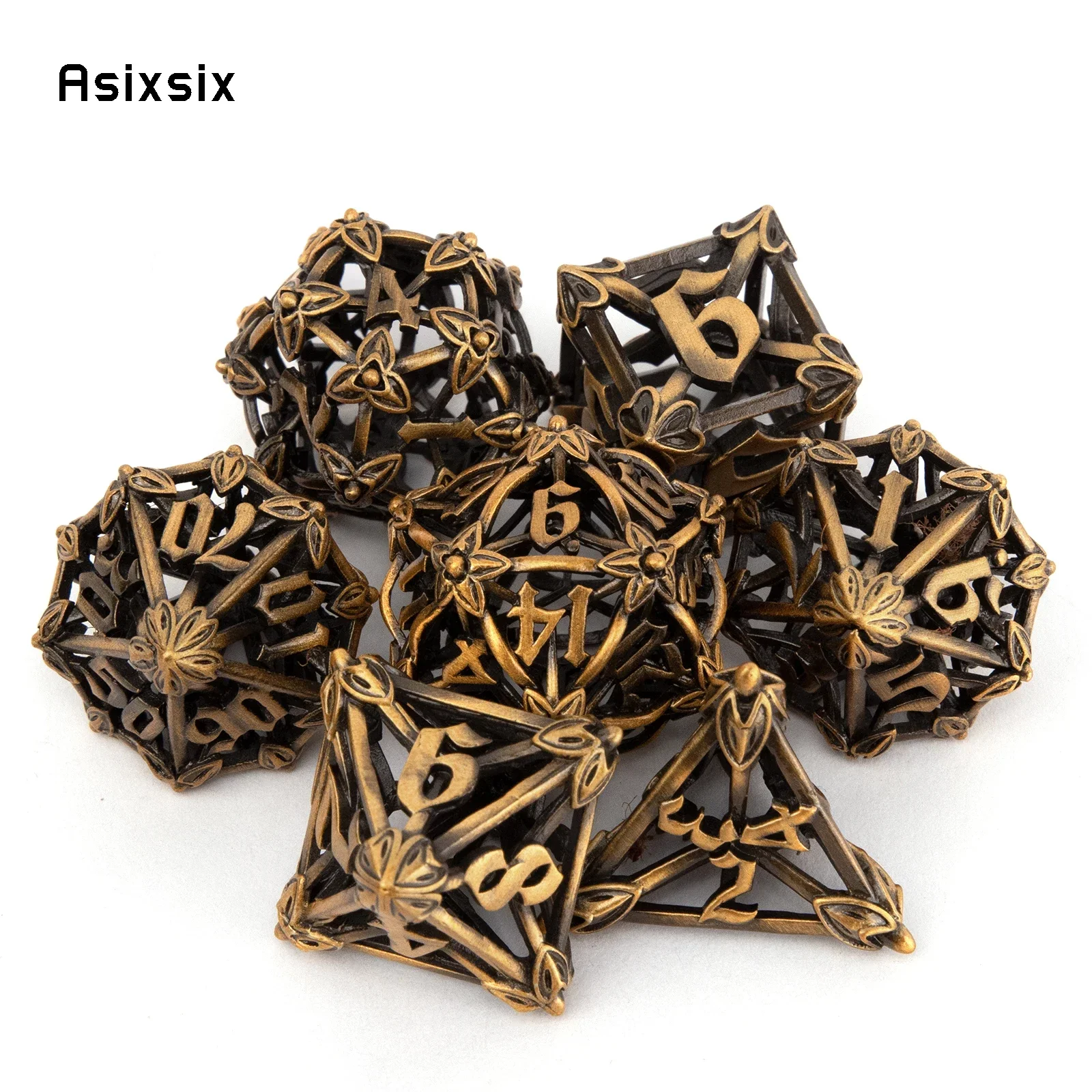 7 Pcs Copper Leaf Flower Metal Dice Hollow Metal Polyhedral Dice Set Suitable for Role-Playing RPG Board Game Gift
7 Pcs Copper Leaf Flower Metal Dice Hollow Metal Polyhedral Dice Set Suitable for Role-Playing RPG Board Game Gift