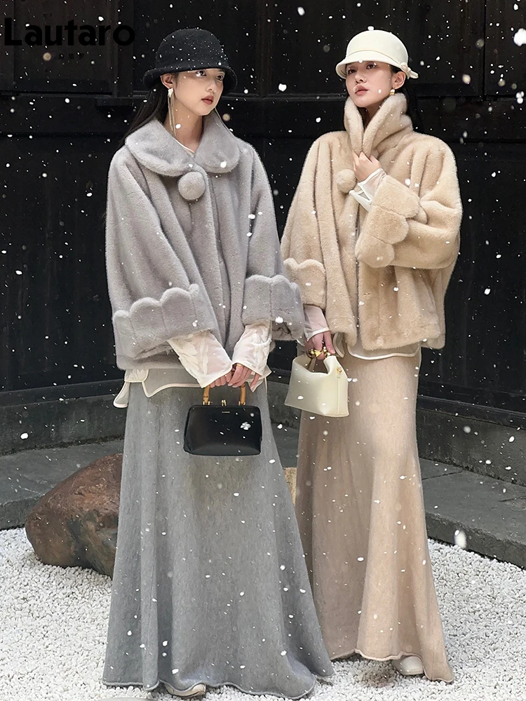 Lautaro Autumn Winter Warm Faux Mink Fur Coat Women with Scallop Cuffs Peter Pan Collar Pompon Elegant Luxury Fluffy Jacket 2026
Lautaro Autumn Winter Warm Faux Mink Fur Coat Women with Scallop Cuffs Peter Pan Collar Pompon Elegant Luxury Fluffy Jacket 2026