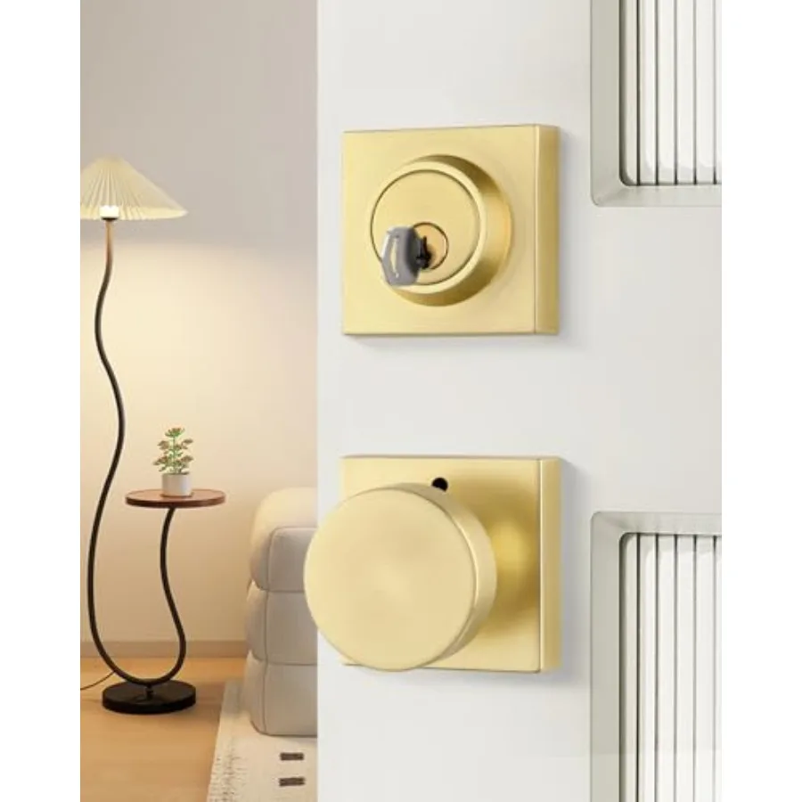 Door Knob with Deadbolt, Heavy Duty Exterior Door Knobs, Zinc-Alloy Brushed Brass Front Door Knob and Deadbolt Set Pack
Door Knob with Deadbolt, Heavy Duty Exterior Door Knobs, Zinc-Alloy Brushed Brass Front Door Knob and Deadbolt Set Pack