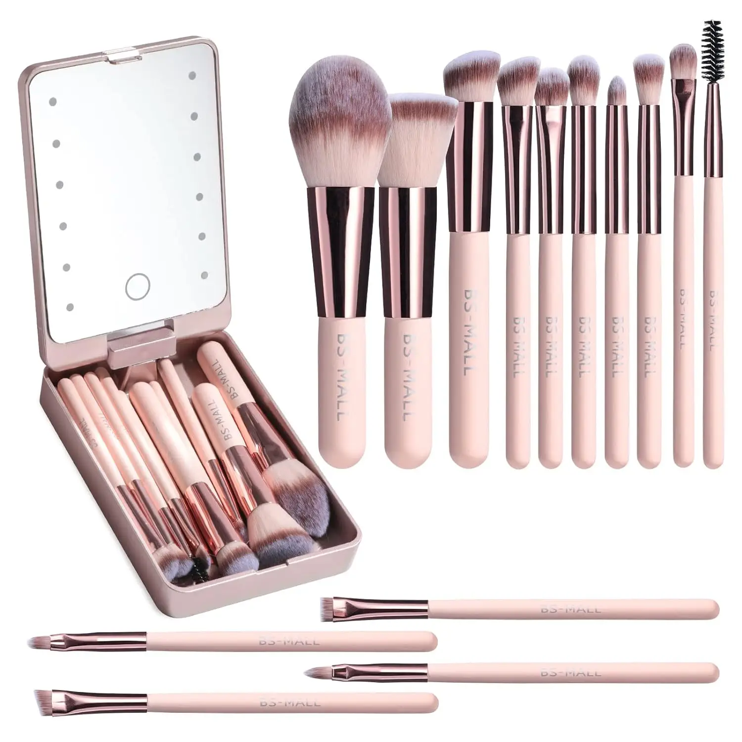 Makeup Brush Set 14 Pcs with Led Mirro for Girl Traval, Travel Cosmetic Brush Kit Super Soft Fiber High Quality Face&Eye Brush
Makeup Brush Set 14 Pcs with Led Mirro for Girl Traval, Travel Cosmetic Brush Kit Super Soft Fiber High Quality Face&Eye Brush