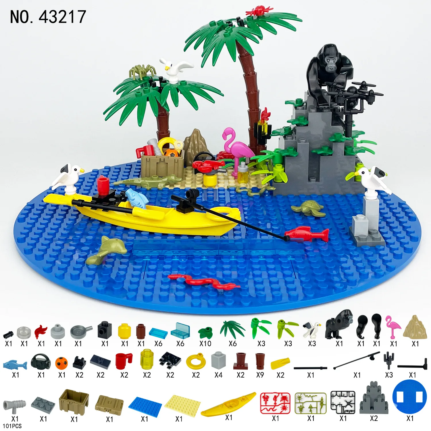 MOC Assembly Model Island Resort Scene Featuring Toy Boats Animals Coconut Trees Rockeries and Building Blocks As Accessories
MOC Assembly Model Island Resort Scene Featuring Toy Boats Animals Coconut Trees Rockeries and Building Blocks As Accessories