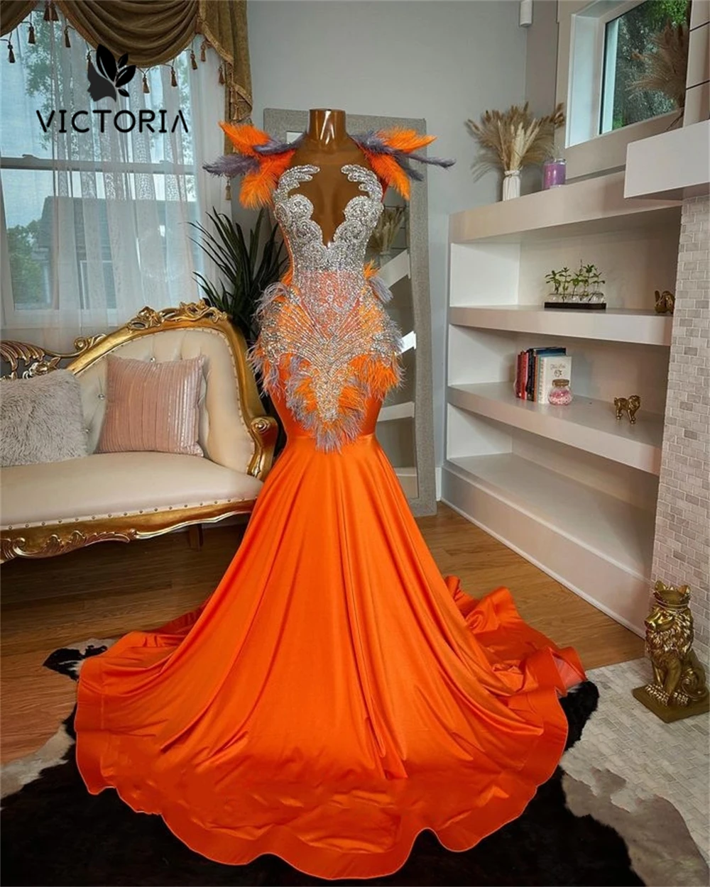 Refreshing Orange And Grey Feather Crystal Mermaid Prom Dress For Black Girl Africa Birthday Party Wedding Guest Gown Customized
Refreshing Orange And Grey Feather Crystal Mermaid Prom Dress For Black Girl Africa Birthday Party Wedding Guest Gown Customized