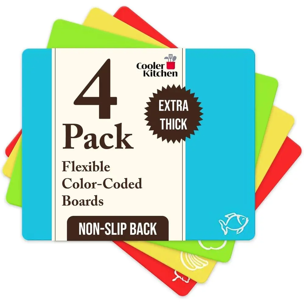 Flexible 4-Piece Plastic Cutting Boards - BPA-Free, Color-Coded, Non-Slip, Dishwasher Safe Kitchen Mats
Flexible 4-Piece Plastic Cutting Boards - BPA-Free, Color-Coded, Non-Slip, Dishwasher Safe Kitchen Mats