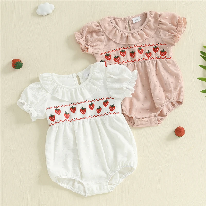 Summer Toddler Baby Girls Rompers Casual Strawberry Embroidery Swiss Dots Short Sleeve Jumpsuit Fashion Infant Newborn Clothes
Summer Toddler Baby Girls Rompers Casual Strawberry Embroidery Swiss Dots Short Sleeve Jumpsuit Fashion Infant Newborn Clothes