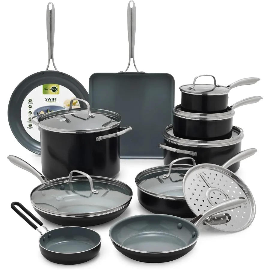 17 Piece Nonstick Swift Cookware Set Ceramic PFASFree Pots and Pans with Lids Dishwasher and Oven Broiler Safe to 600F Kitchen
17 Piece Nonstick Swift Cookware Set Ceramic PFASFree Pots and Pans with Lids Dishwasher and Oven Broiler Safe to 600F Kitchen