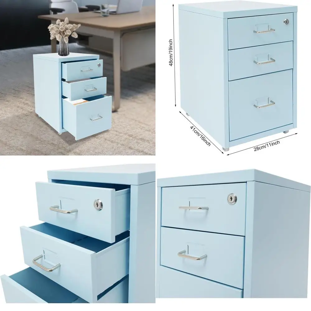 Portable 3-Drawer Metal File Cabinet with Lock, A4 Size, Blue, for Home Office Desk Storage
Portable 3-Drawer Metal File Cabinet with Lock, A4 Size, Blue, for Home Office Desk Storage