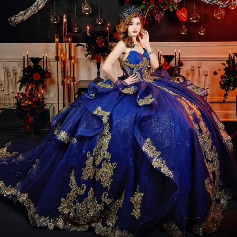 Navy Blue Shiny Quinceanera Dresses Ball Gown Off Shoulder Gold Applique Lace Beading Crystal Tull Birthday Payty Sweet 16 Dress
Navy Blue Shiny Quinceanera Dresses Ball Gown Off Shoulder Gold Applique Lace Beading Crystal Tull Birthday Payty Sweet 16 Dress