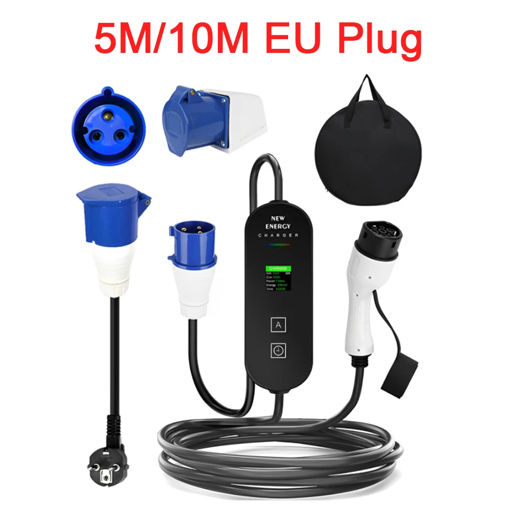 Portable 7KW 32A Type 2 EV Charger 5M/10M Single Phase CEE 3PIN EU plug LCD Color Screen Car Electric Charger Car Accessories
Portable 7KW 32A Type 2 EV Charger 5M/10M Single Phase CEE 3PIN EU plug LCD Color Screen Car Electric Charger Car Accessories